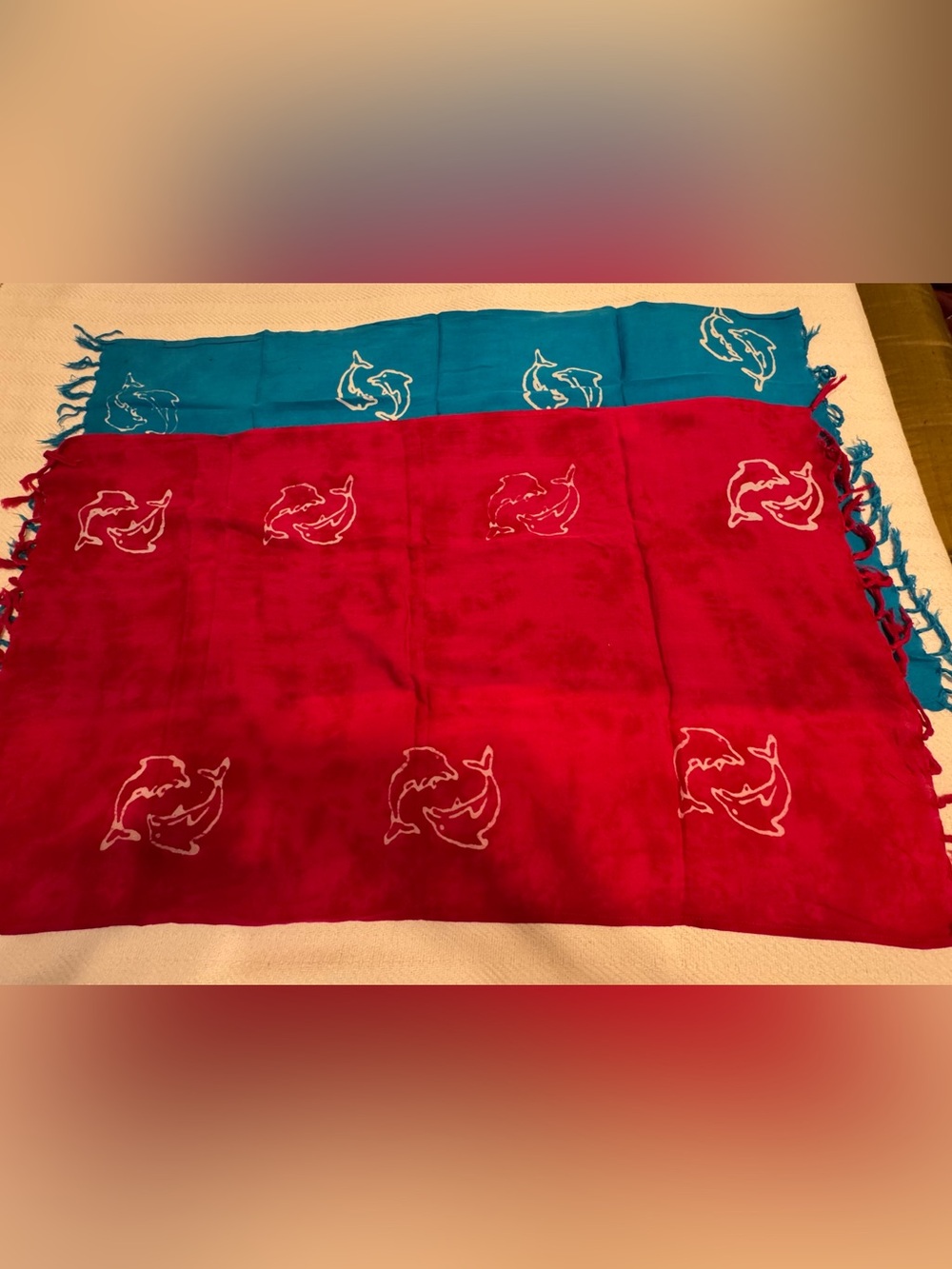 Dolphin Print Sarong/Scarf in Teal and Magenta